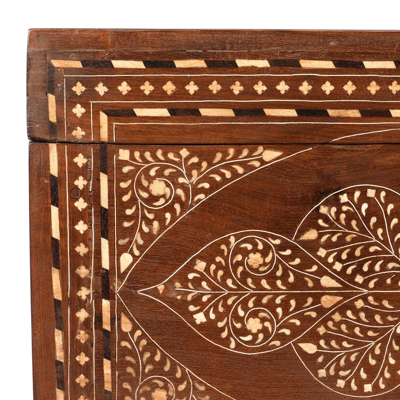 Old Indian Bone Inlay Teak Chest - 19th Century