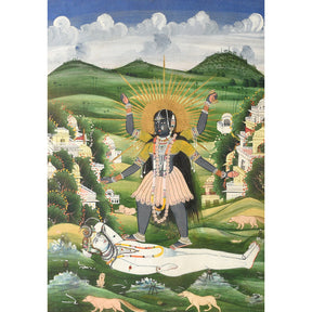 Painting Of Kali Trampling Shiva - Jaipur School - 19th Century
