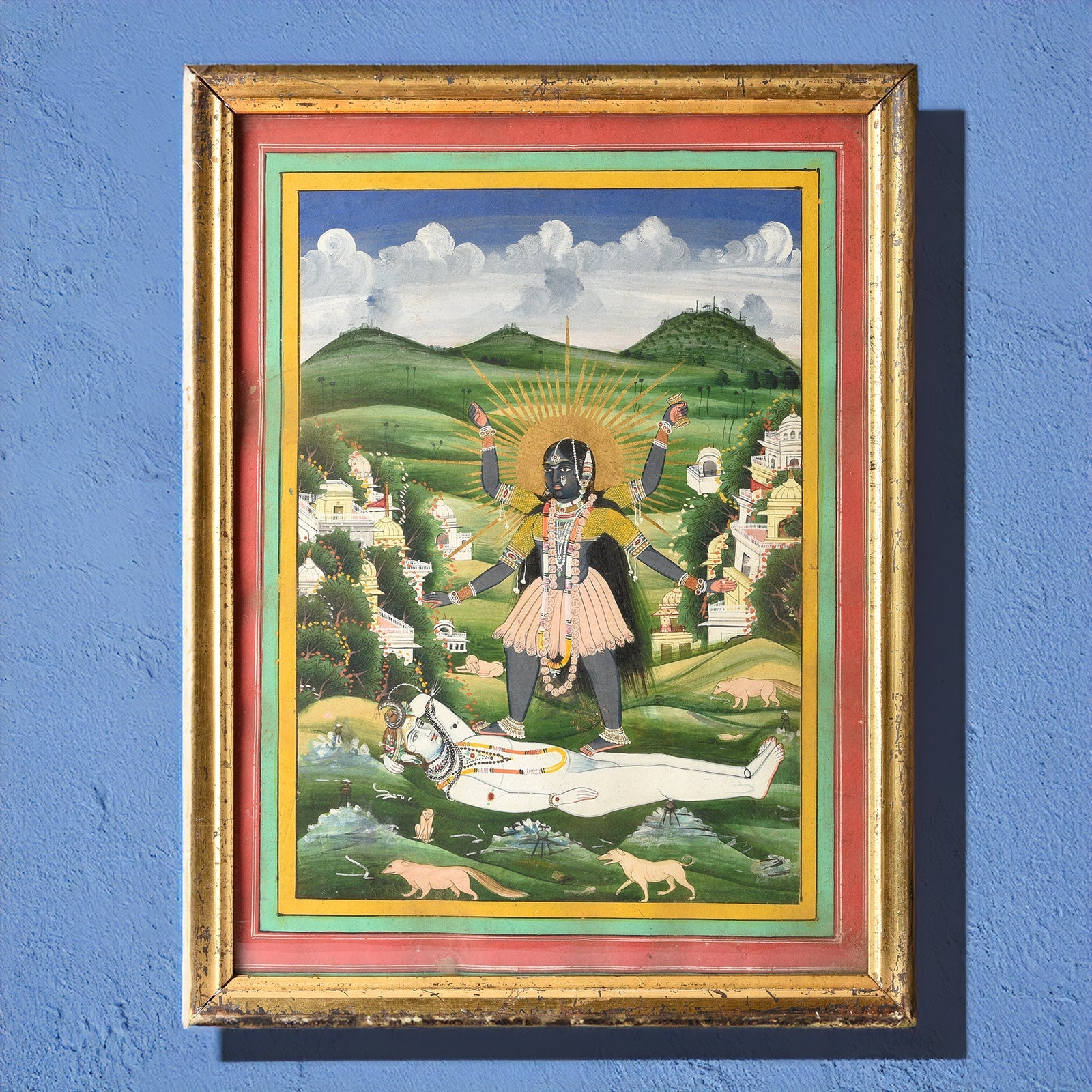 Painting Of Kali Trampling Shiva - Jaipur School - 19th Century