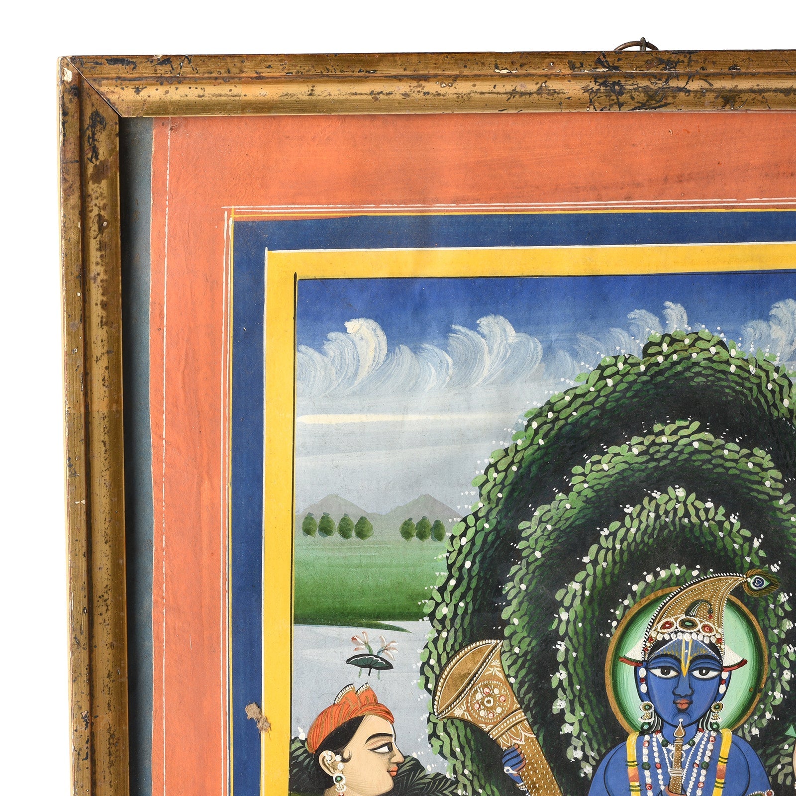 Framed Jaipur School Painting Of Krishna & Radha - 19th Century