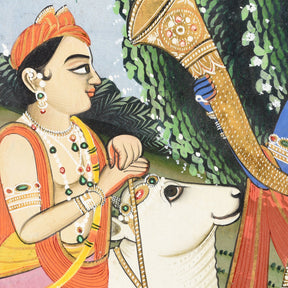 Framed Jaipur School Painting Of Krishna & Radha - 19th Century