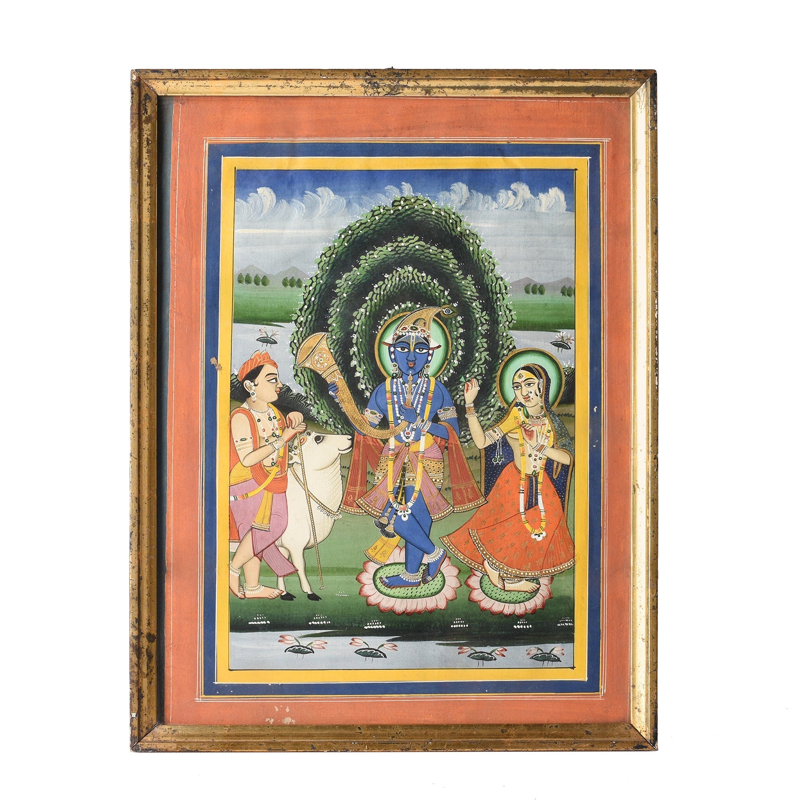 Framed Jaipur School Painting Of Krishna & Radha - 19th Century