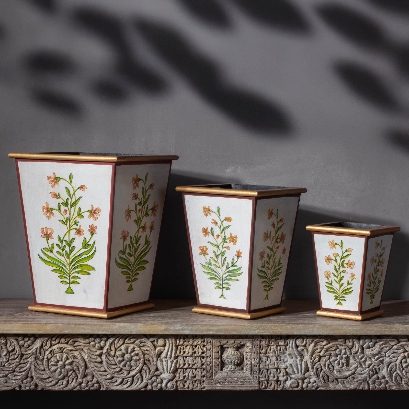 Painted Mughal Flower Waste Paper Bin