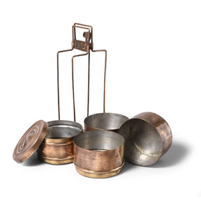 4 Tier Indian Vintage Brass Tiffin Box Set - Ca 1930
