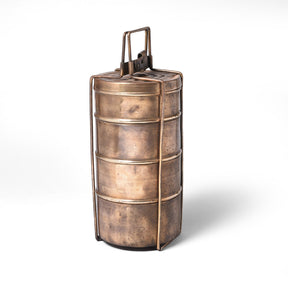 4 Tier Indian Vintage Brass Tiffin Box Set - Ca 1930