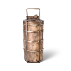 4 Tier Indian Vintage Brass Tiffin Box Set - Ca 1930