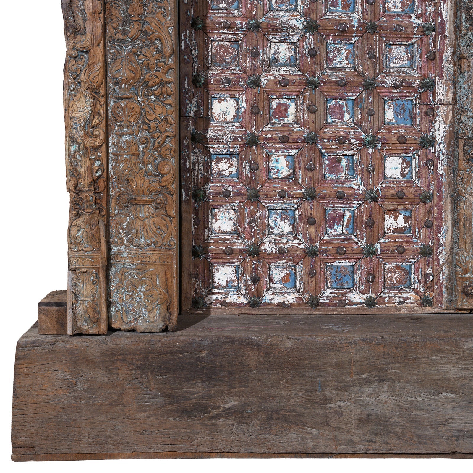 Painted & Carved Door From The Punjab - 19th Century