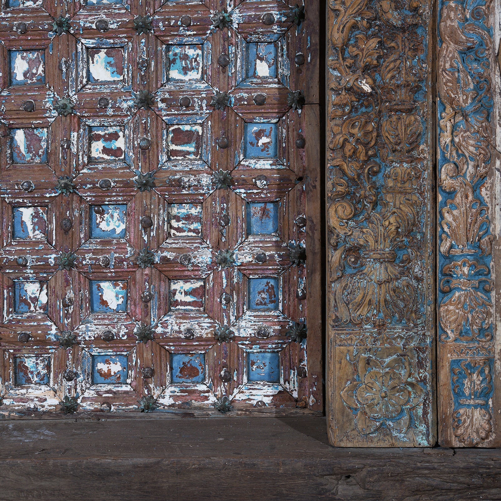 Painted & Carved Door From The Punjab - 19th Century