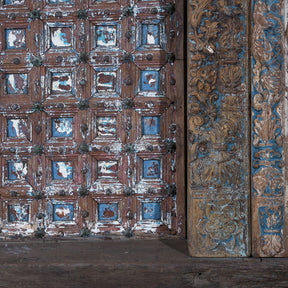 Painted & Carved Door From The Punjab - 19th Century