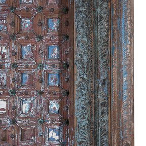 Painted & Carved Door From The Punjab - 19th Century