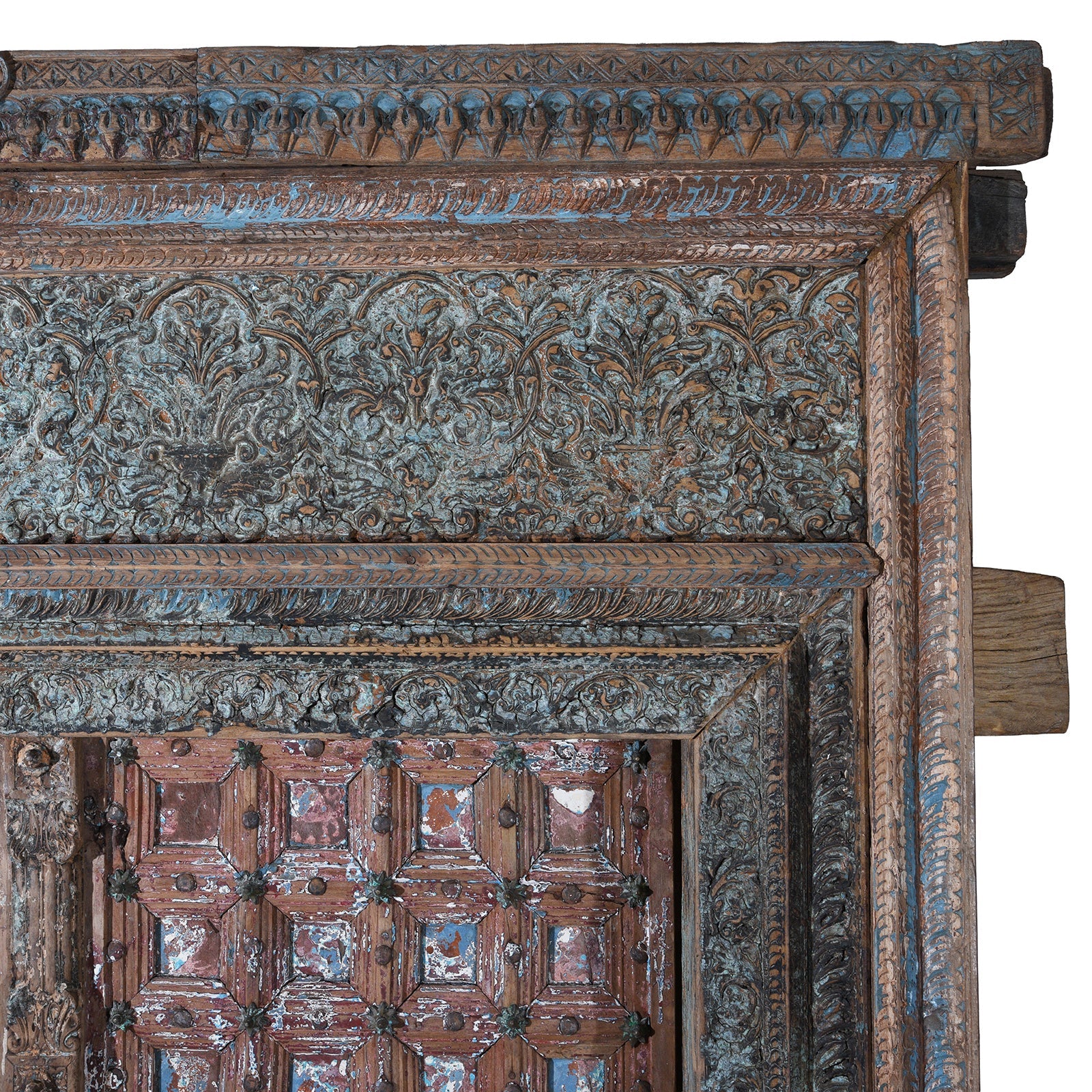 Painted & Carved Door From The Punjab - 19th Century