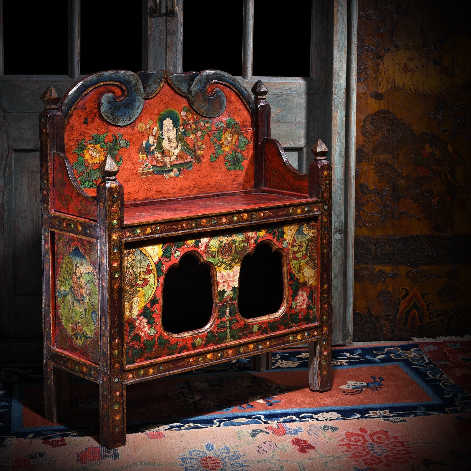 Painted Pegam Prayer Table From Tibet - Ca 1900