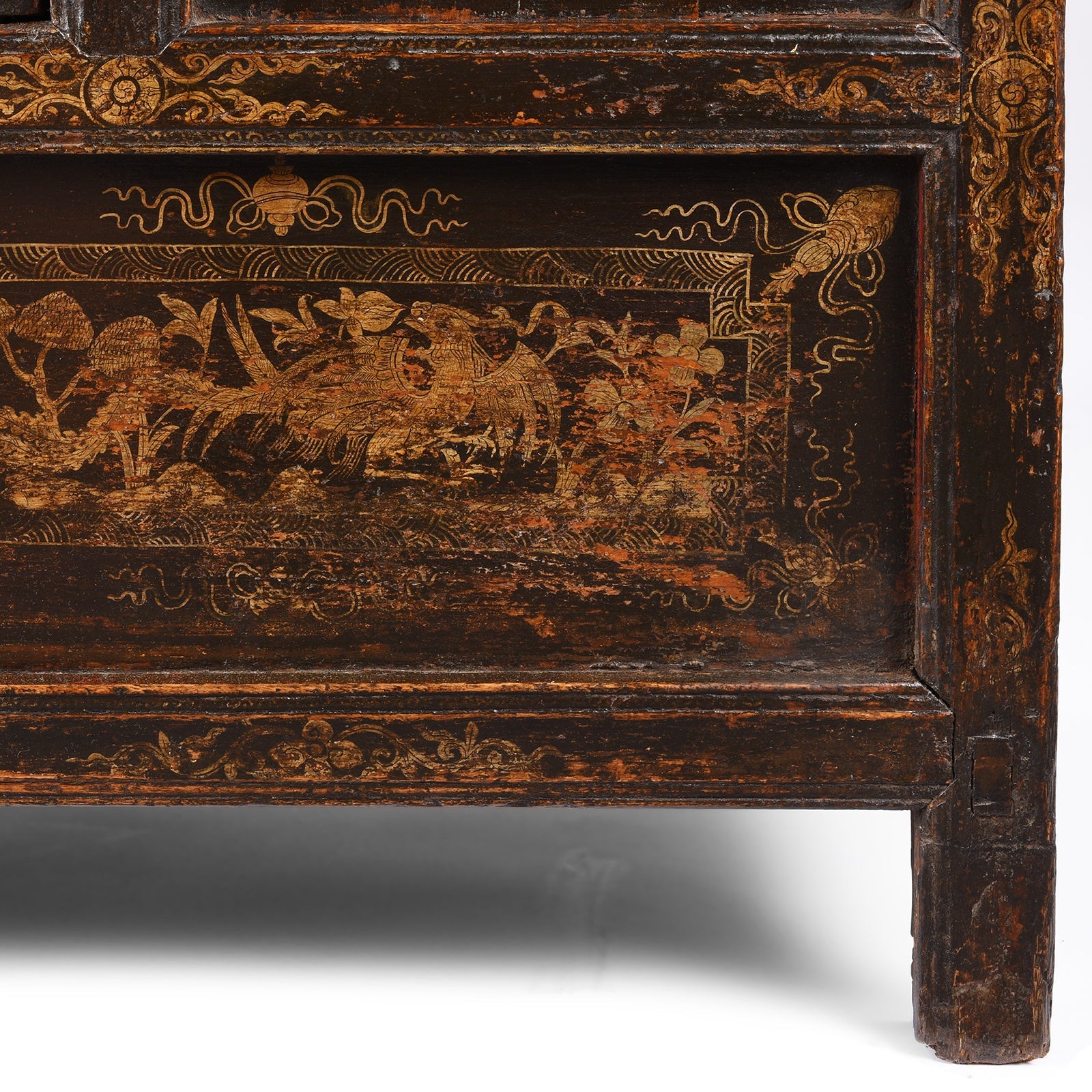 Black & Gold Painted Tibetan Altar Cabinet - 19th Century