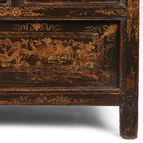 Black & Gold Painted Tibetan Altar Cabinet - 19th Century
