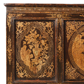 Black & Gold Painted Tibetan Altar Cabinet - 19th Century