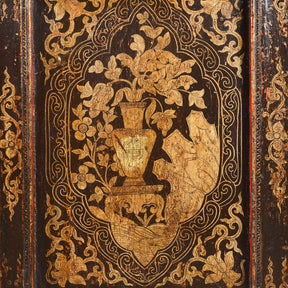 Black & Gold Painted Tibetan Altar Cabinet - 19th Century