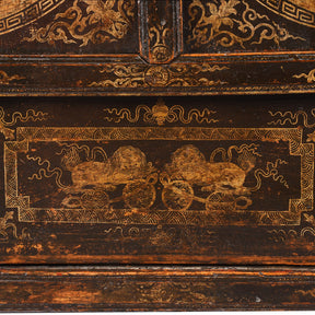 Black & Gold Painted Tibetan Altar Cabinet - 19th Century