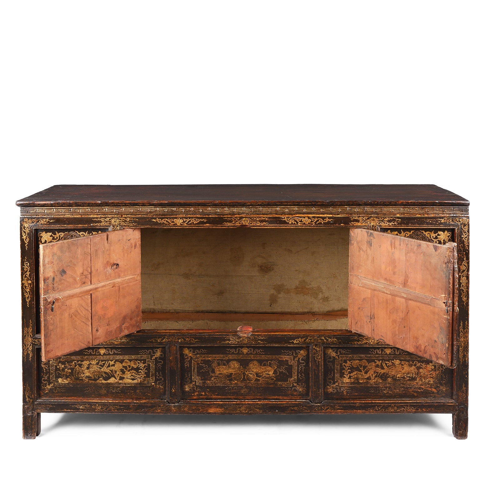 Black & Gold Painted Tibetan Altar Cabinet - 19th Century