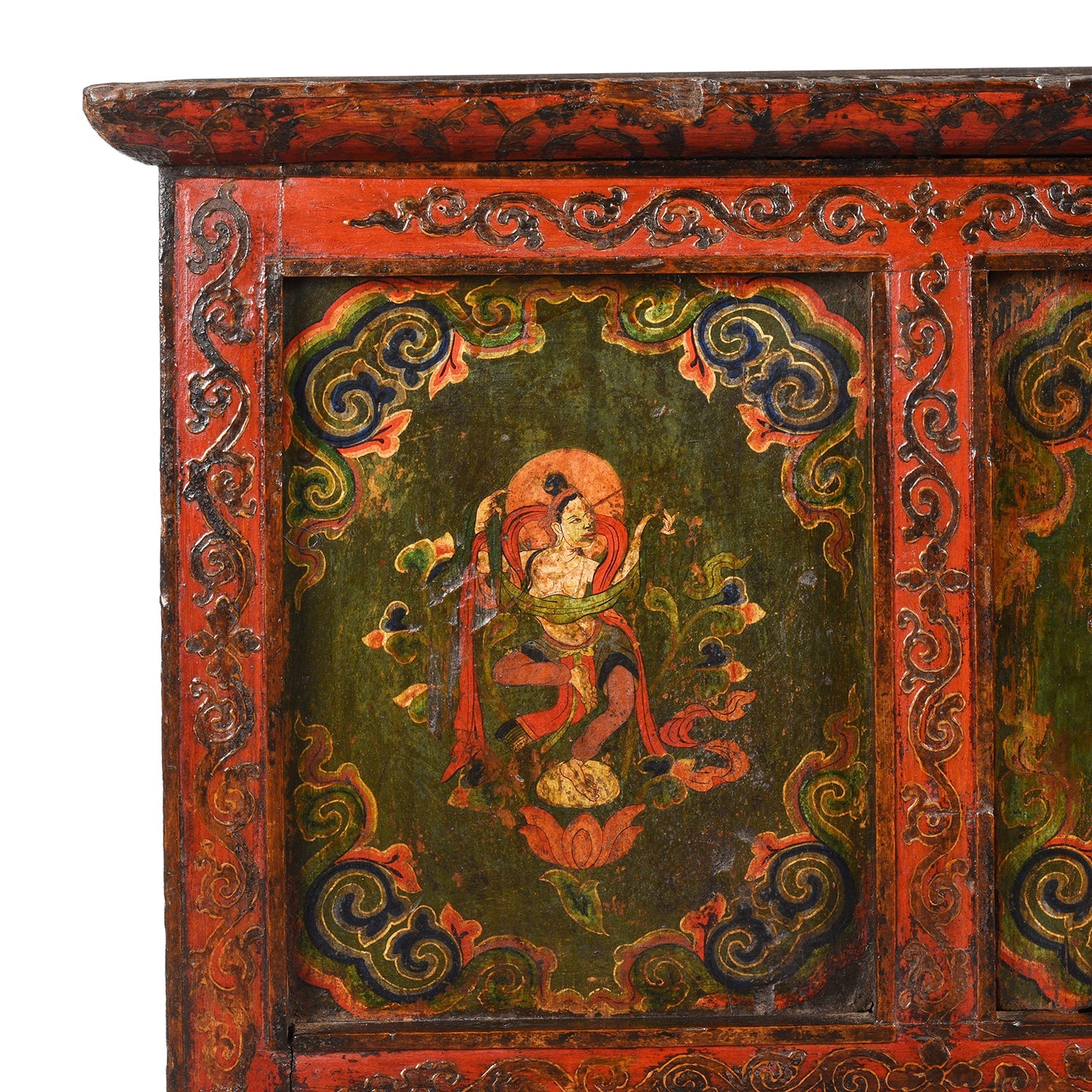 Painted Tibetan Side Cabinet - Late 19th Century