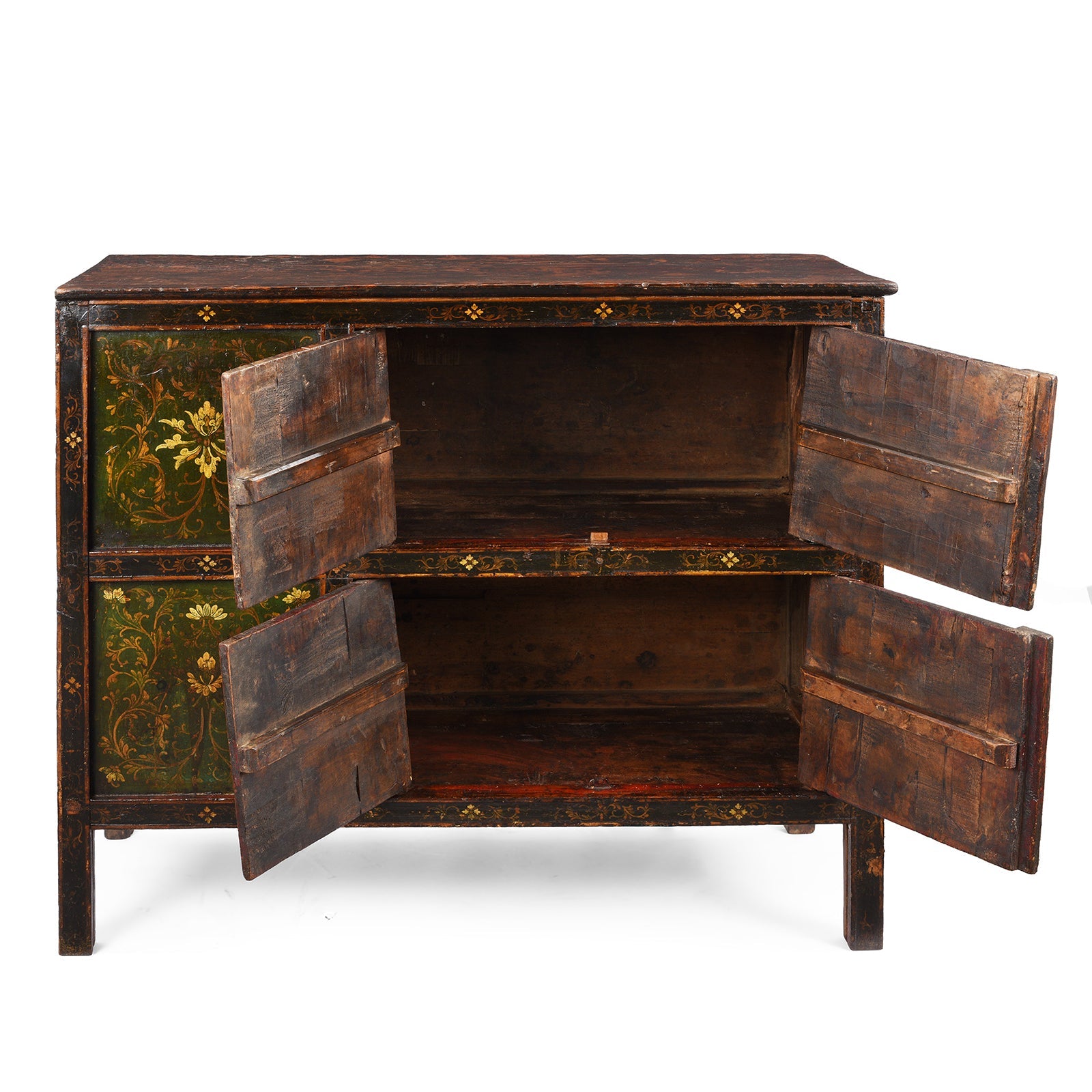 Green Painted Tibetan Altar Cabinet - 19th Century