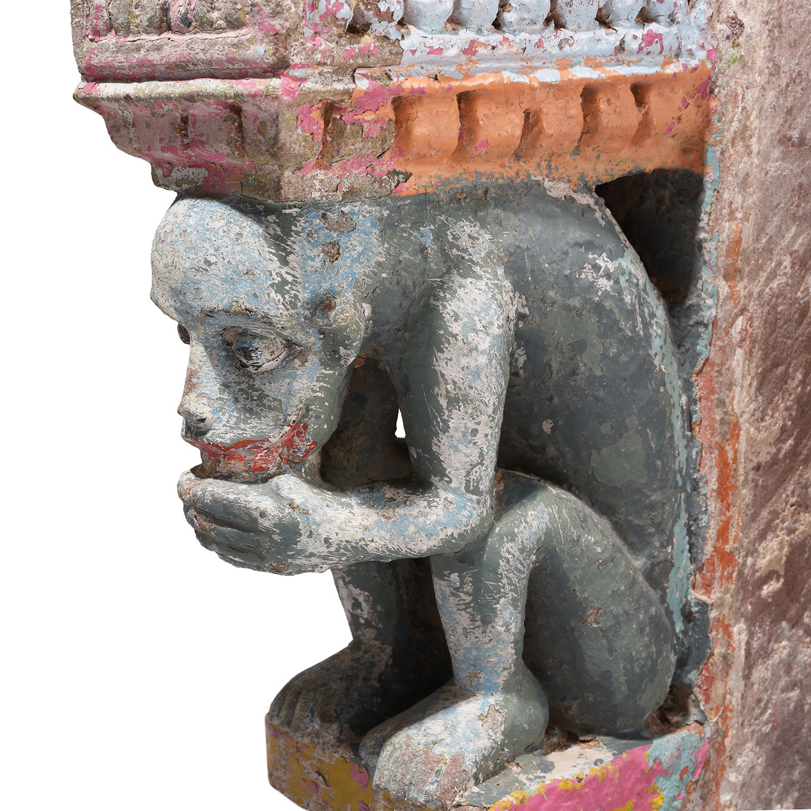 Pair Of Painted Stone Monkey Brackets From Gujarat - 18th Century