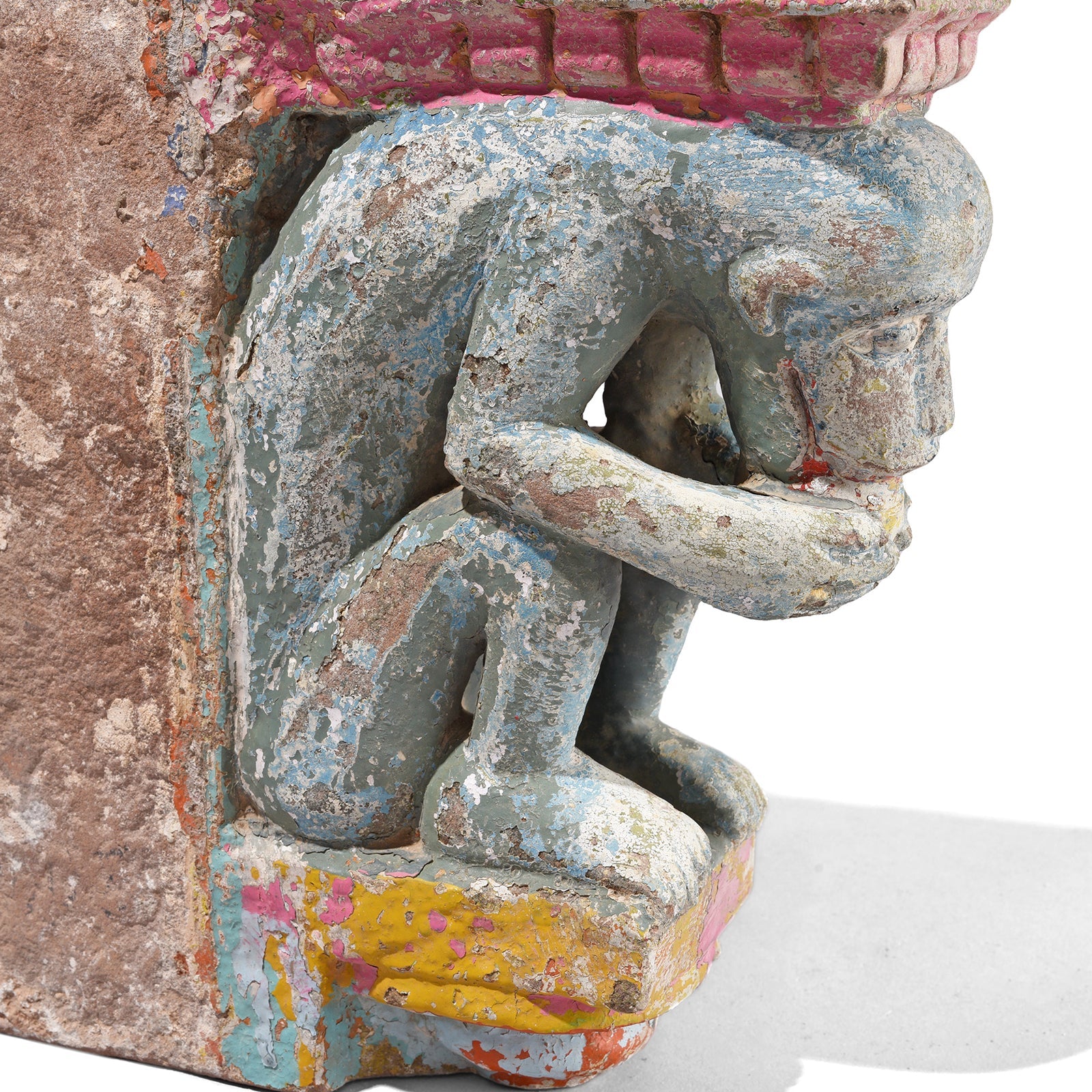 Pair Of Painted Stone Monkey Brackets From Gujarat - 18th Century