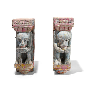 Pair Of Painted Stone Monkey Brackets From Gujarat - 18th Century