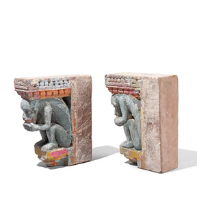 Pair Of Painted Stone Monkey Brackets From Gujarat - 18th Century