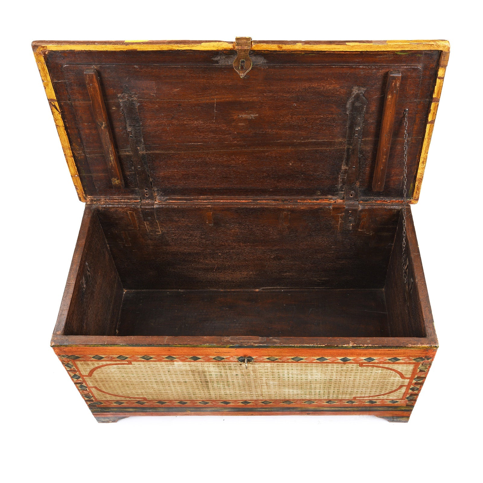 Yellow Painted Teak Chest From Gujarat - 1920