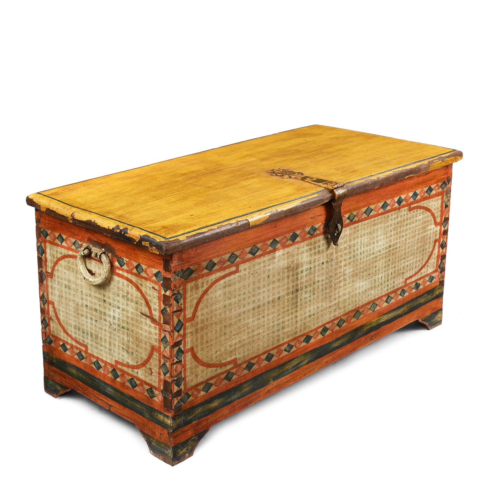 Yellow Painted Teak Chest From Gujarat - 1920