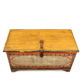 Yellow Painted Teak Chest From Gujarat - 1920