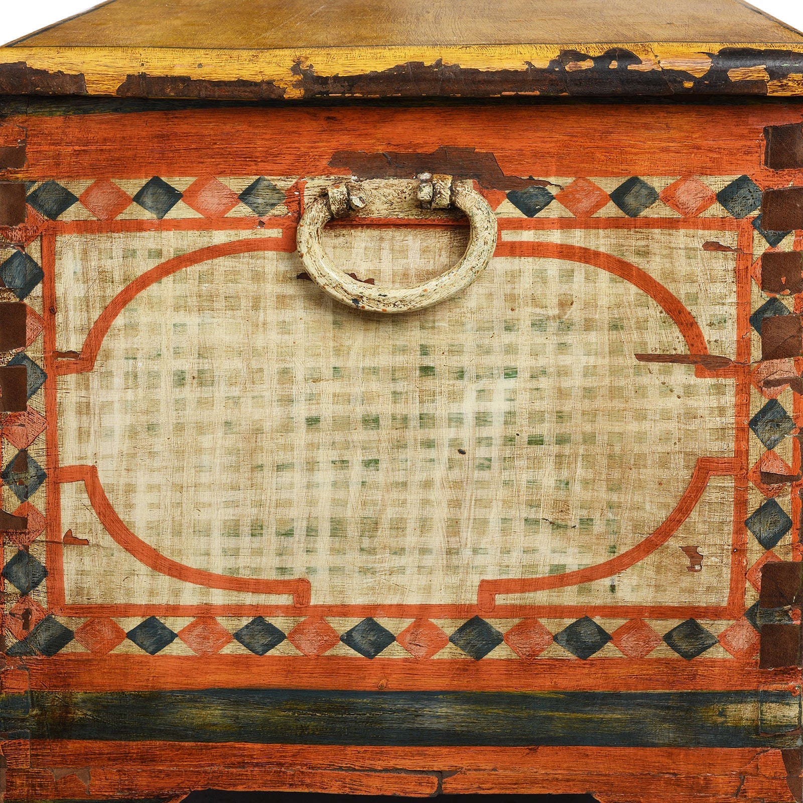 Yellow Painted Teak Chest From Gujarat - 1920