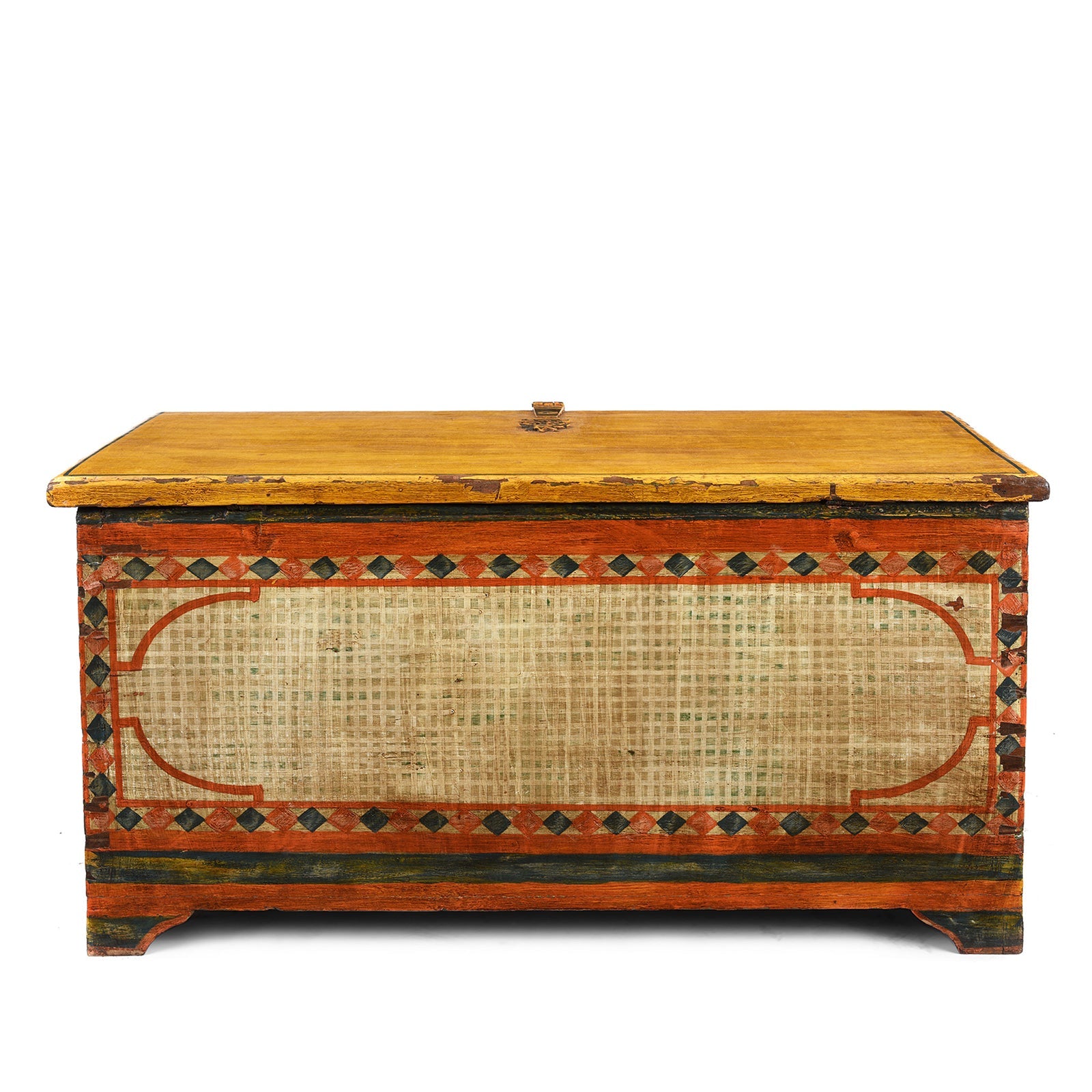 Yellow Painted Teak Chest From Gujarat - 1920