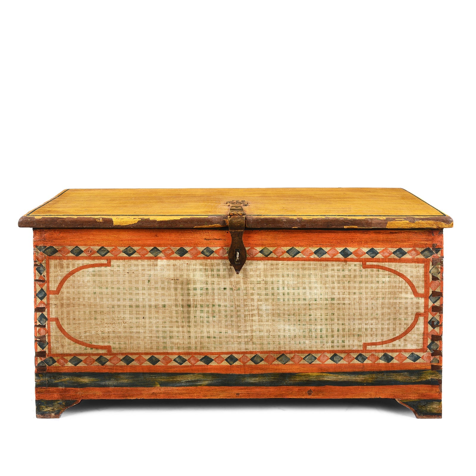 Yellow Painted Teak Chest From Gujarat - 1920