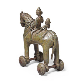 Reproduction Jhansi Style Bronze Horse Wheel Toy - Ca 1980s