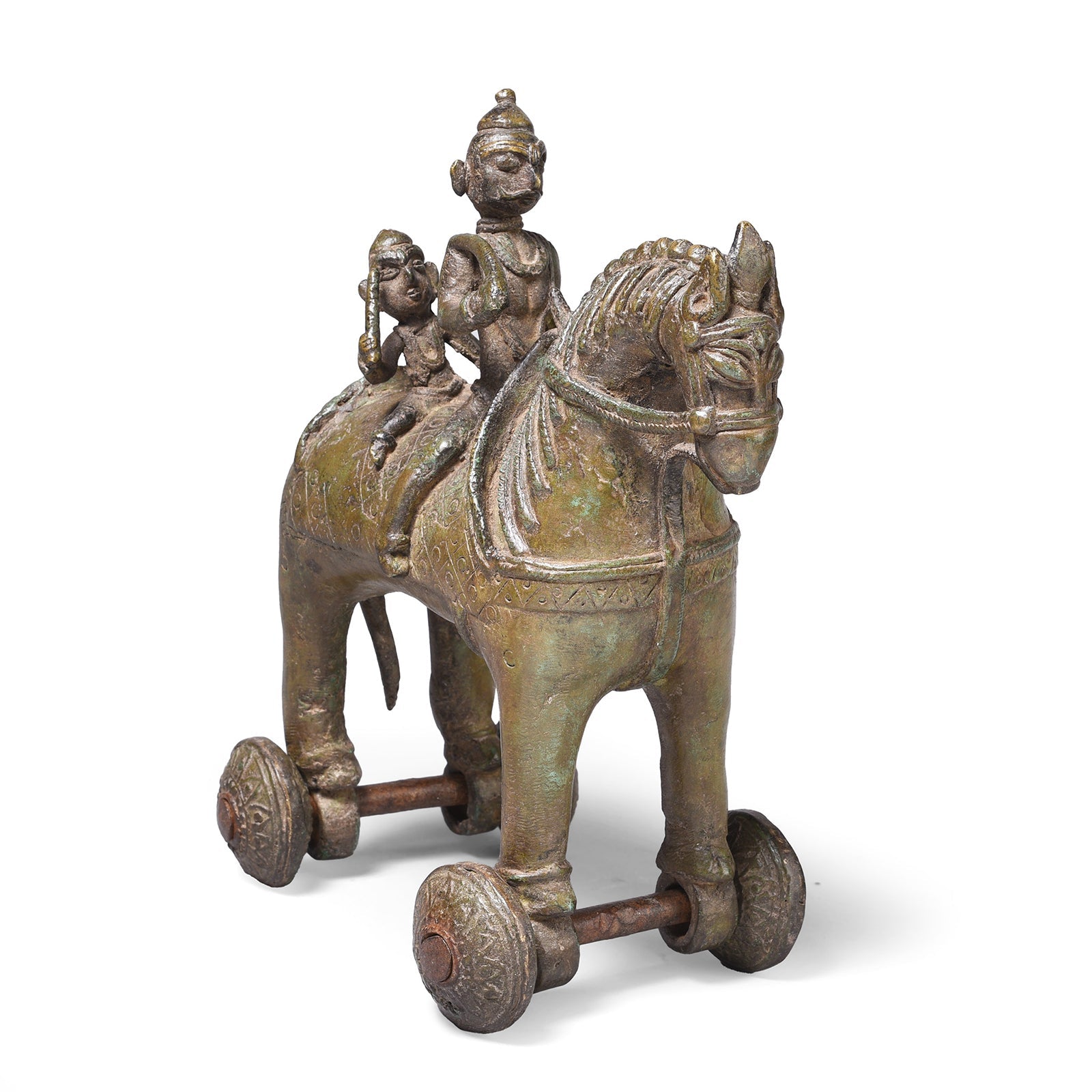 Reproduction Jhansi Style Bronze Horse Wheel Toy - Ca 1980s