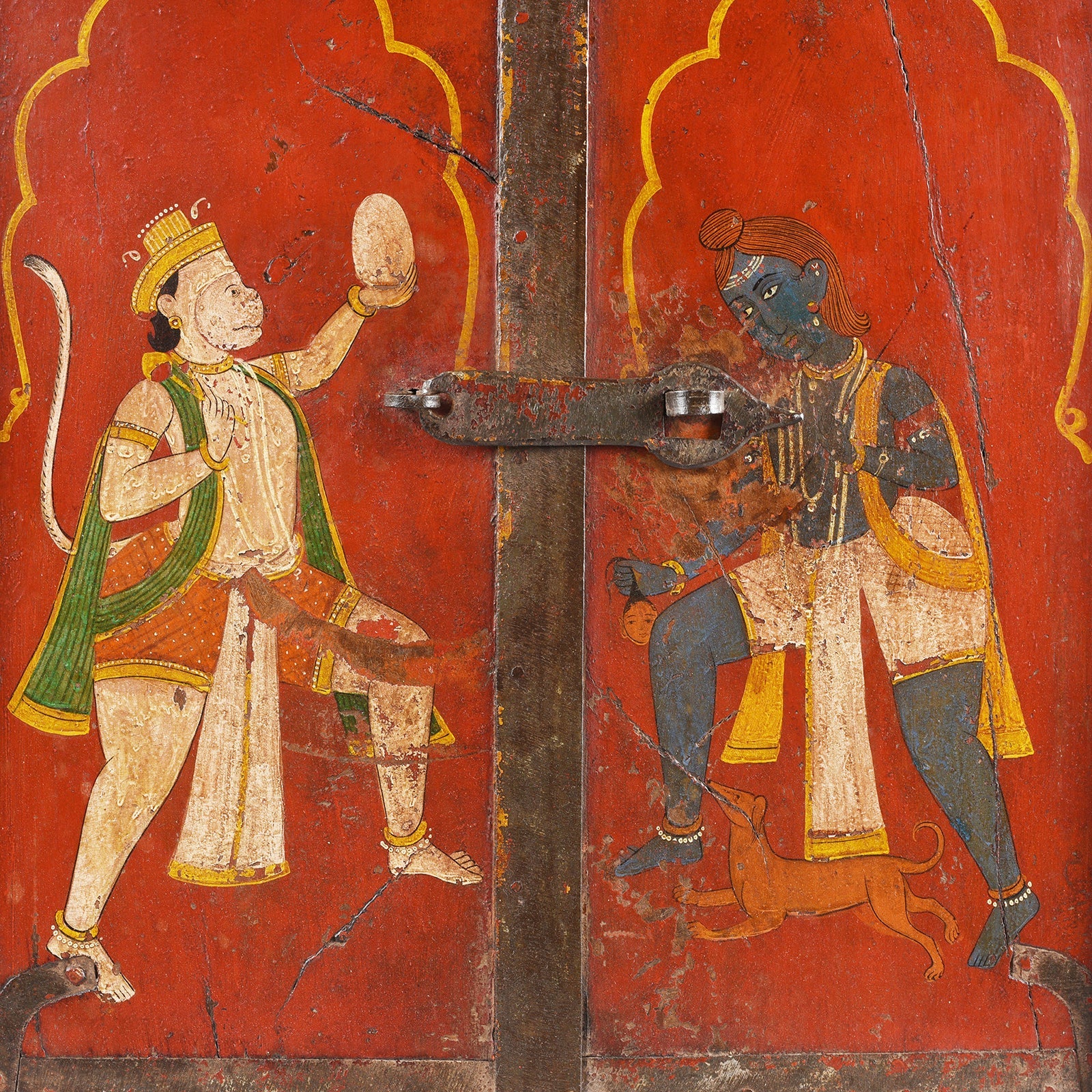 Painted Hanuman Bhairava Shutters From Bikaner - Ca 1900