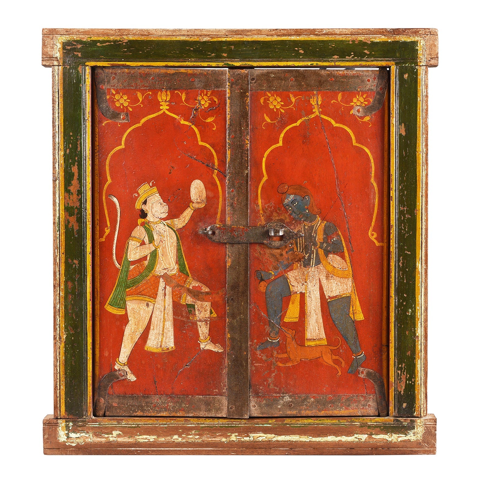 Painted Hanuman Bhairava Shutters From Bikaner - Ca 1900