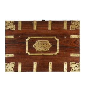 Brass Bound Rosewood Document Box From Kerala - 19th Century