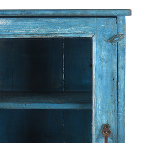Blue Painted Glazed Wall Cabinet - Ca 1920