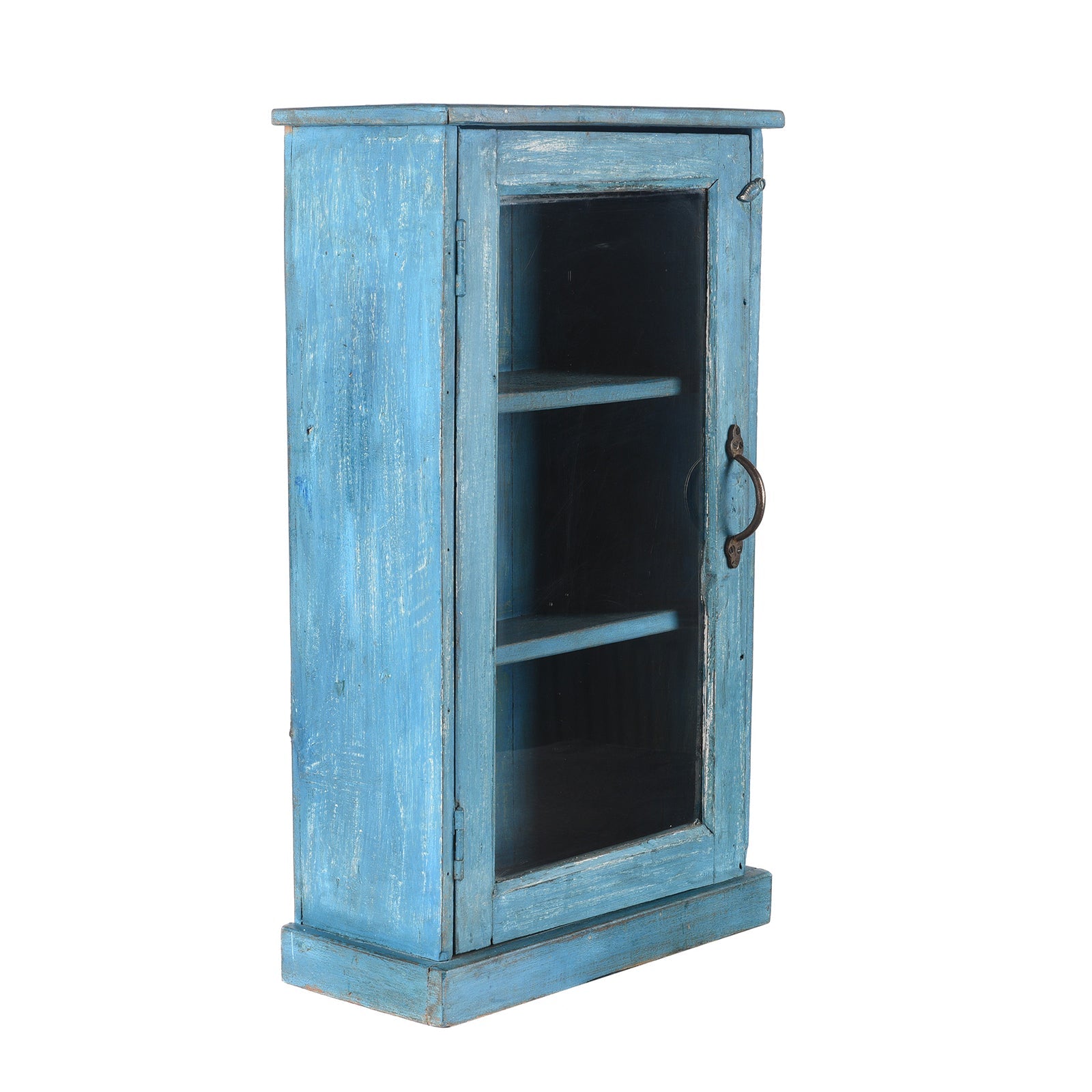 Blue Painted Glazed Wall Cabinet - Ca 1920
