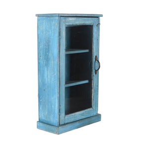Blue Painted Glazed Wall Cabinet - Ca 1920