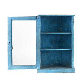 Blue Painted Glazed Wall Cabinet - Ca 1920