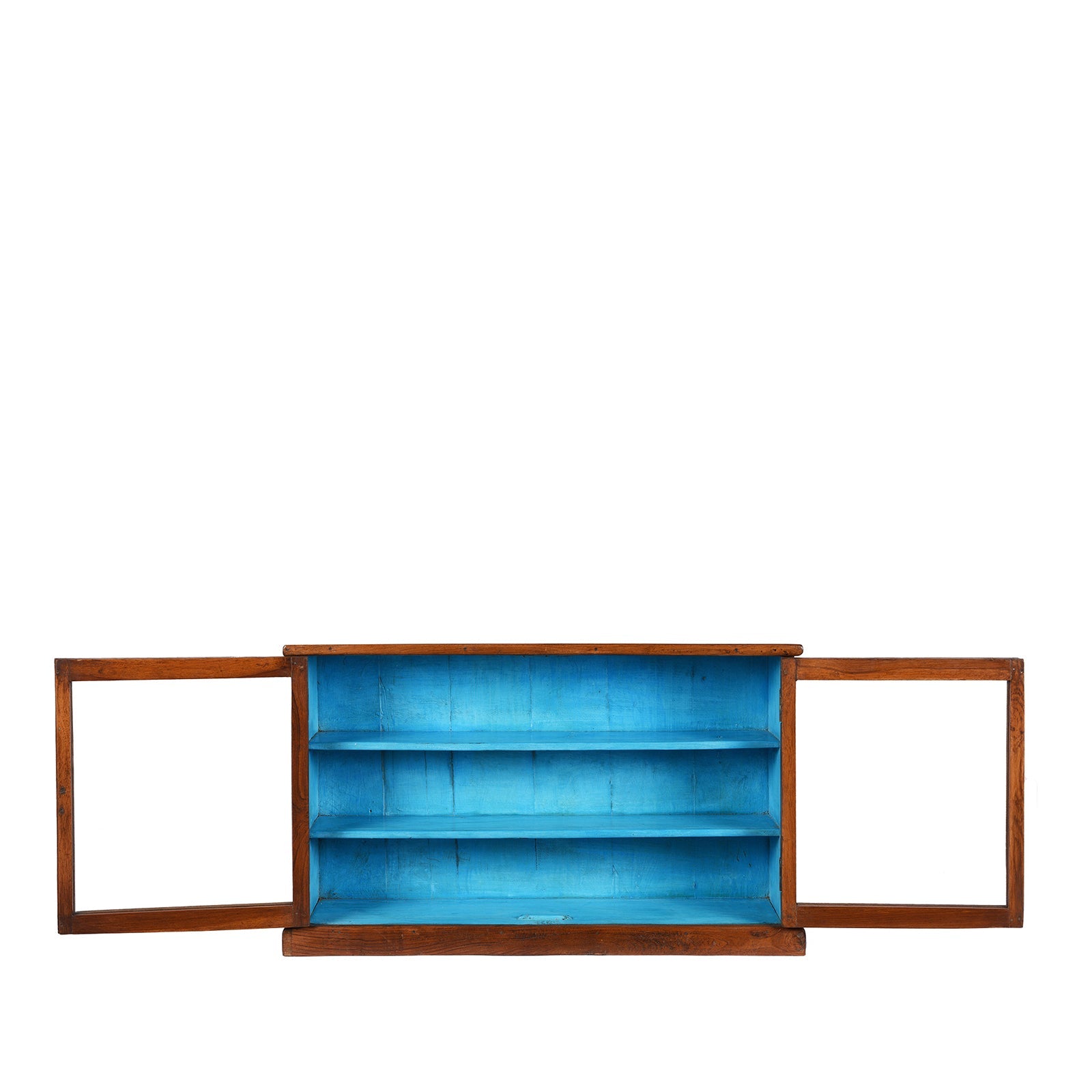 Wide Teak Glazed Wall Cabinet - Ca 1920