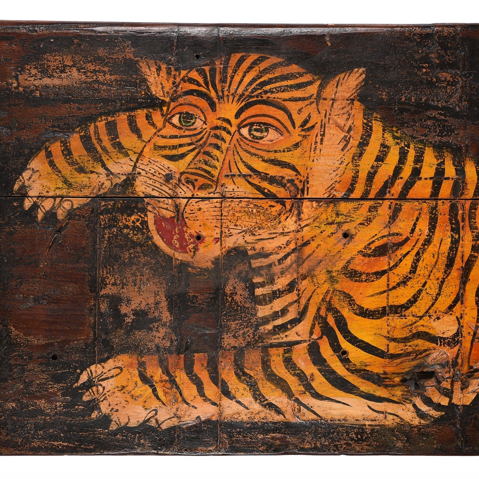 Vintage Painted Indian Tiger Panel