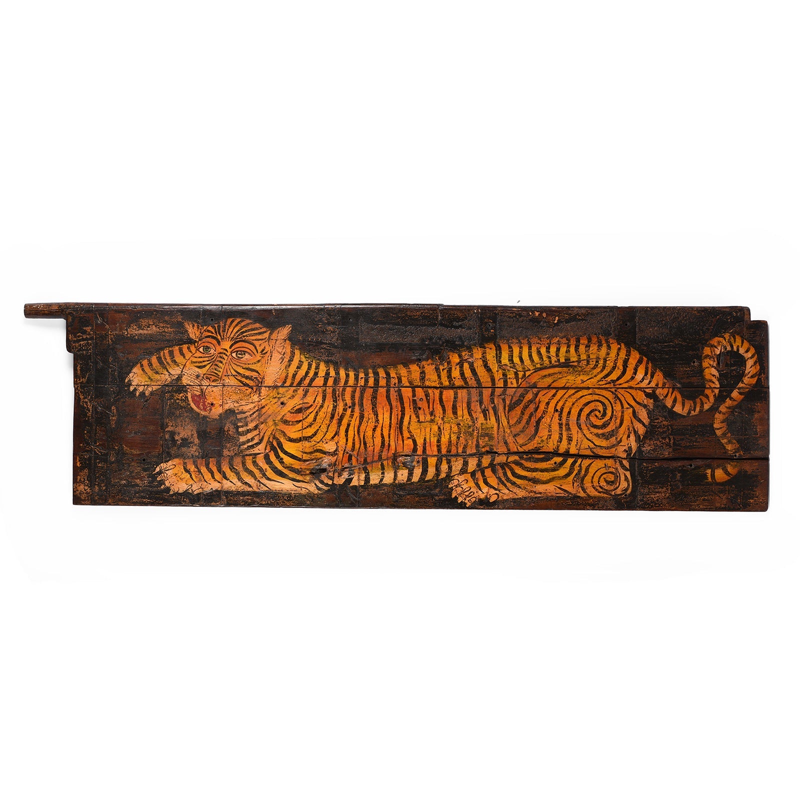 Vintage Painted Indian Tiger Panel