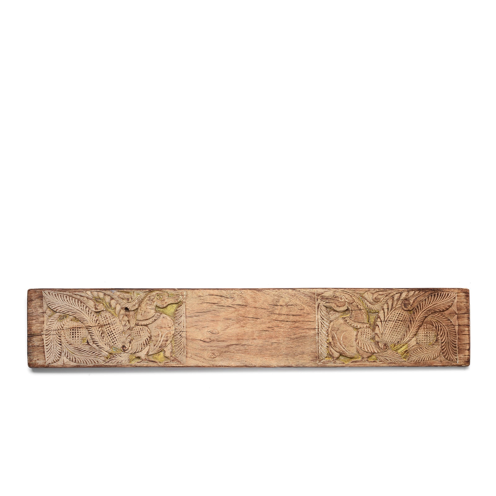 Carved Bleached Teak Peacock Lintel Panel - 19th Century