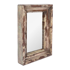 Small Rustic Painted Mirror Made From Old Architectural Teak