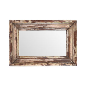 Small Rustic Painted Mirror Made From Old Architectural Teak