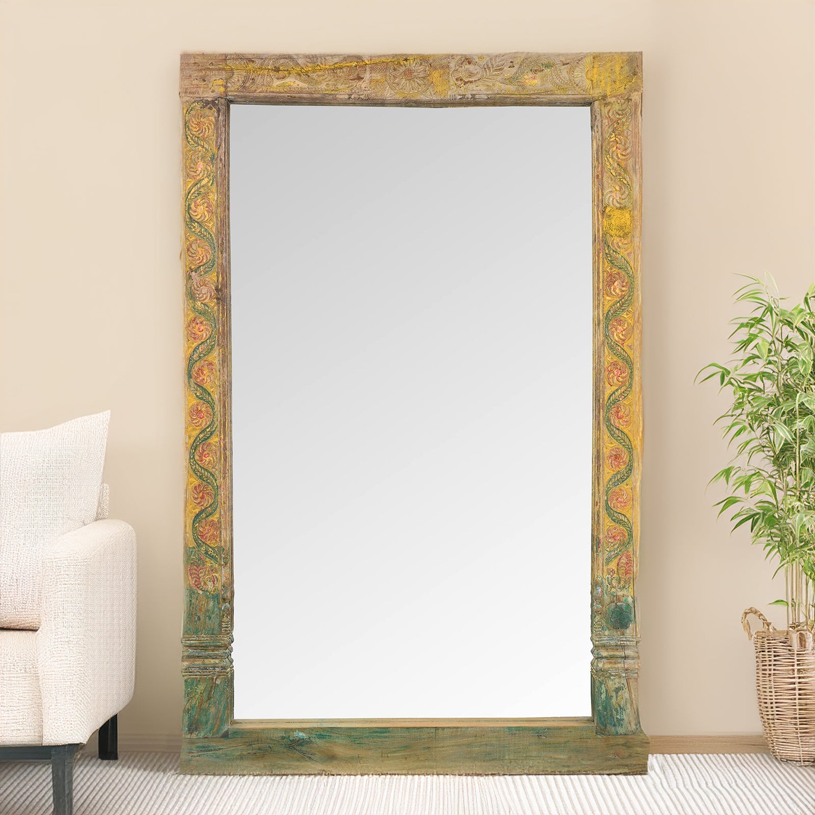 Painted Door Mirror From Andhra Pradesh - Late 19th Century